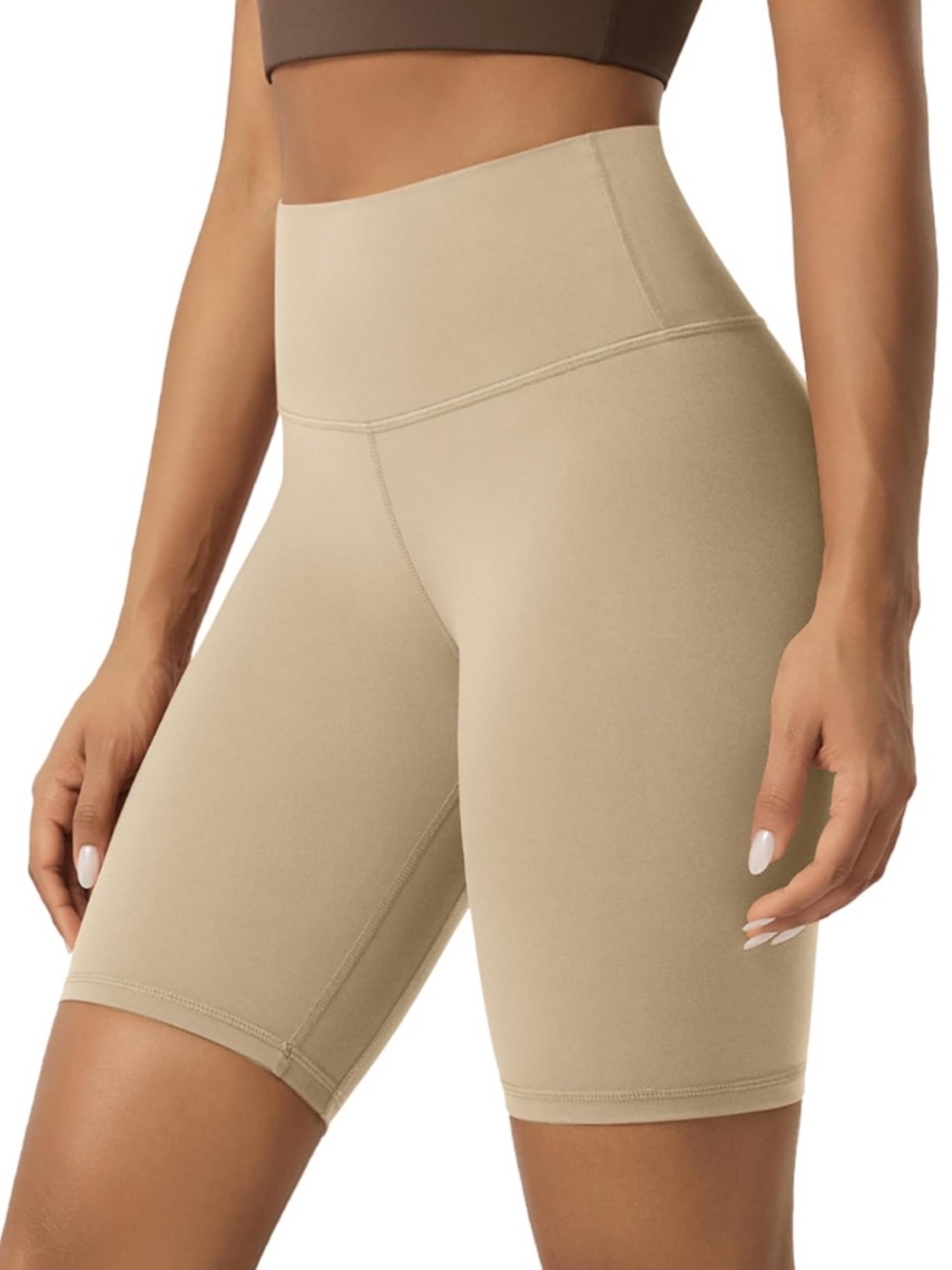 Women's High-Rise Tan Bike Shorts Size Medium Ododos Tummy Control Compression